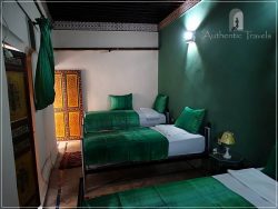 Casa Aya Medina: first-floor guestroom with cactus silk curtains and bedspreads