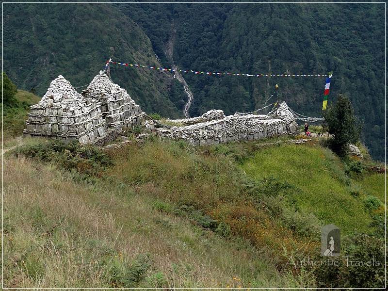 Tamang Heritage Trail - Day 5: Going down from Thuman village - a group of chortens