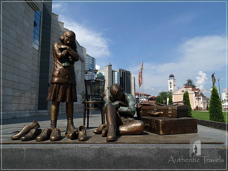 Skopje (new, modern town) - statues in front of the Holocaust Museum 
