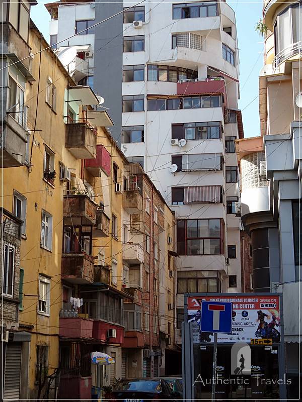 Tirana - Blloku Quarter: communist buildings with flats