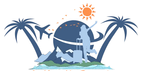 Authentic Travels logo with traveler, globe, airplane and palm trees